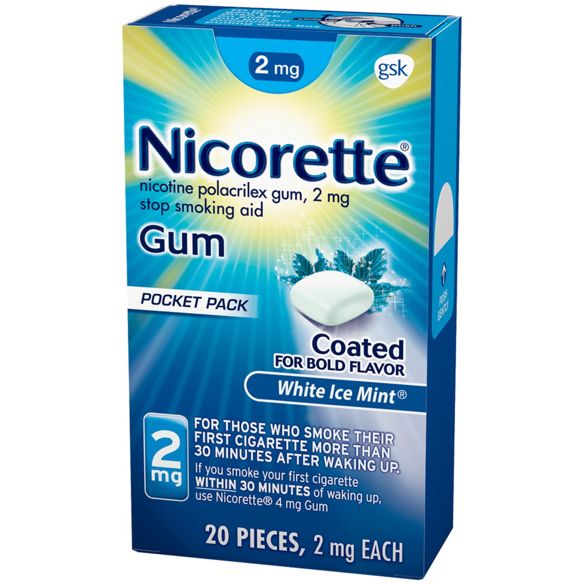 slide 3 of 9, Nicorette Nicotine Gum Stop Smoking Aid, 2 mg, White Ice Mint Flavor - 20 Count, 20 ct