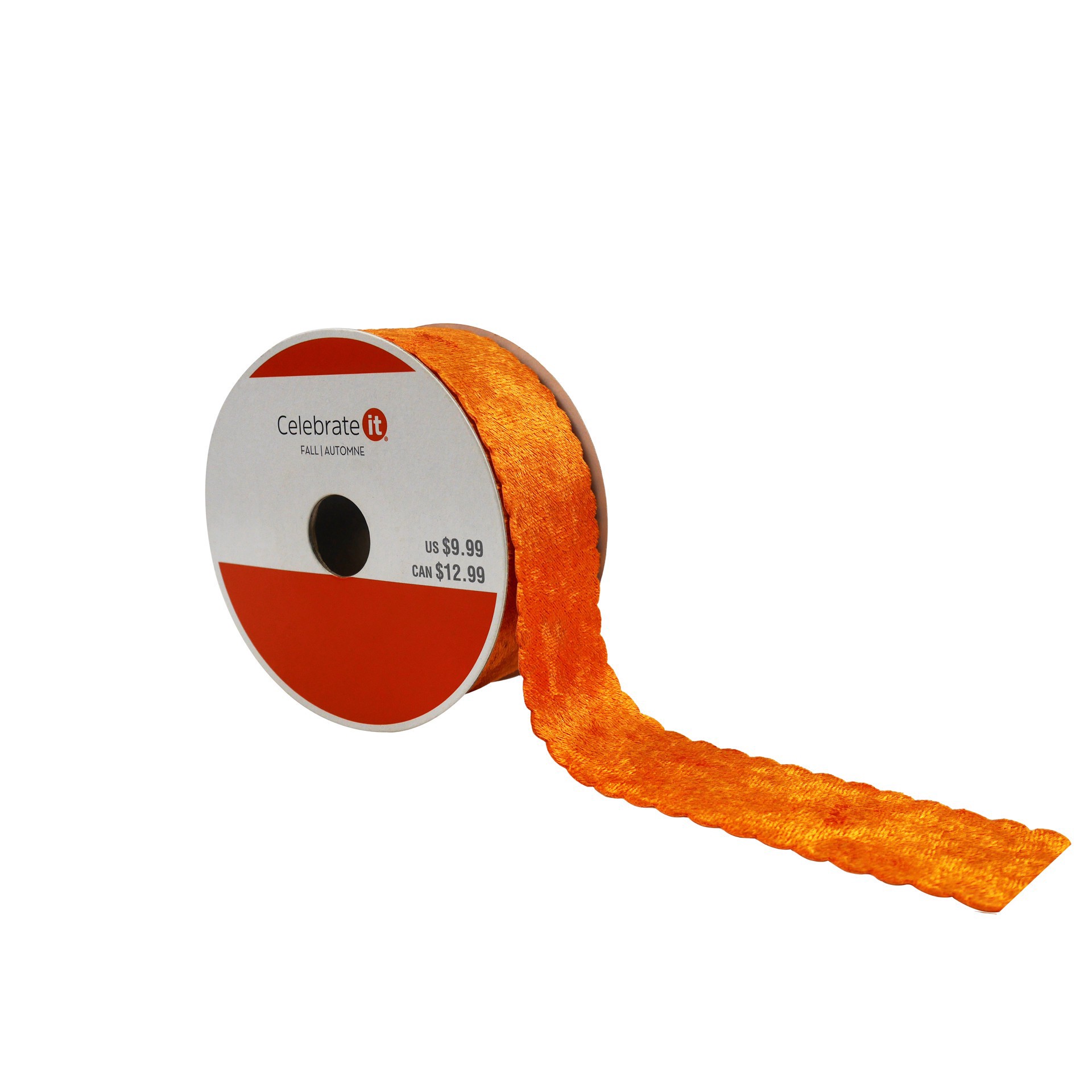 slide 3 of 3, 1.5" X 10yd. Orange Wavy Edge Velvet Ribbon By Celebrate It, 1.5 in x 10 yd