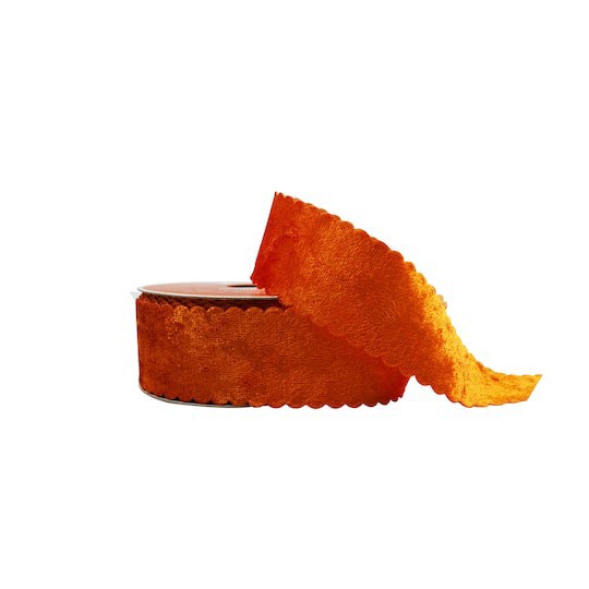 slide 1 of 3, 1.5" X 10yd. Orange Wavy Edge Velvet Ribbon By Celebrate It, 1.5 in x 10 yd