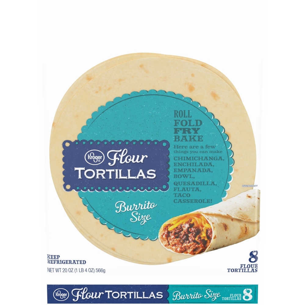slide 1 of 1, Kroger Flour Tortillas - Burrito Size, 8 ct