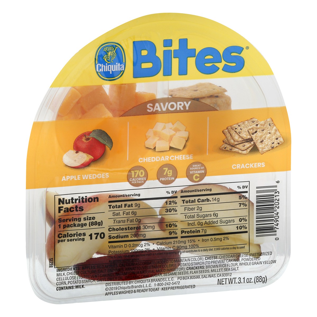 slide 2 of 9, Chiquita Apple Wedges/Cheddar Cheese/Crackers Savory Bites 3.1 oz, 3.1 oz