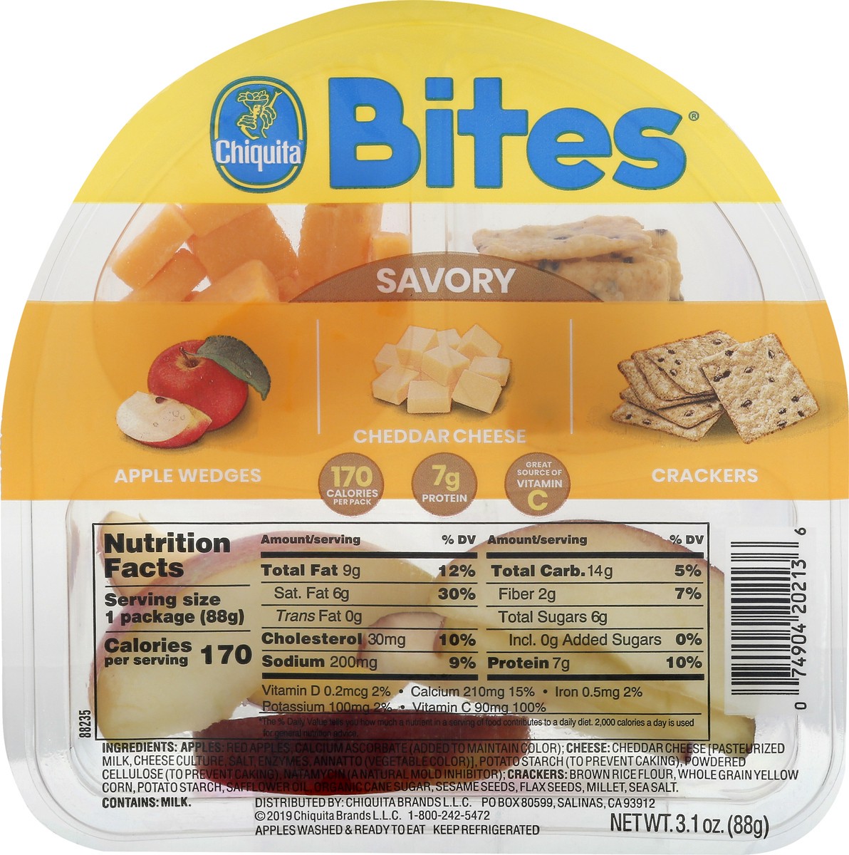 slide 8 of 9, Chiquita Apple Wedges/Cheddar Cheese/Crackers Savory Bites 3.1 oz, 3.1 oz