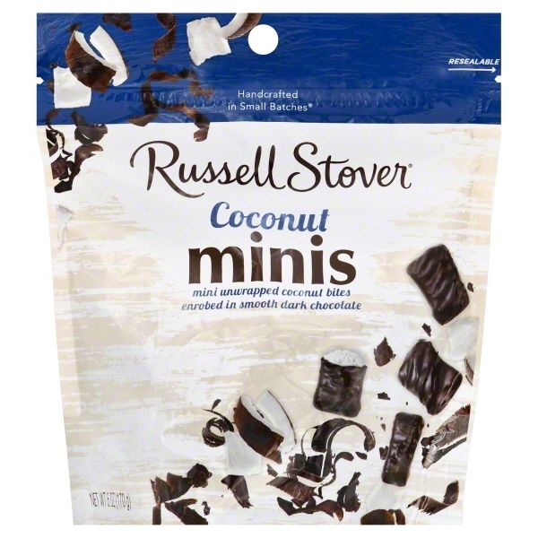 slide 1 of 1, Russell Stover Chocolate Coconut Bites Unwrapped Minis In Dark Chocolate, 6 oz