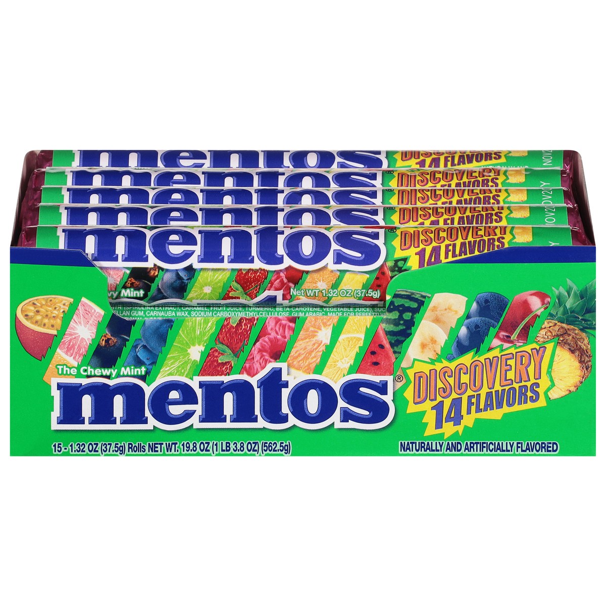 slide 1 of 4, Mentos The Chewy Mint Candy, 15 - 1.32 oz Rolls, 15 ct