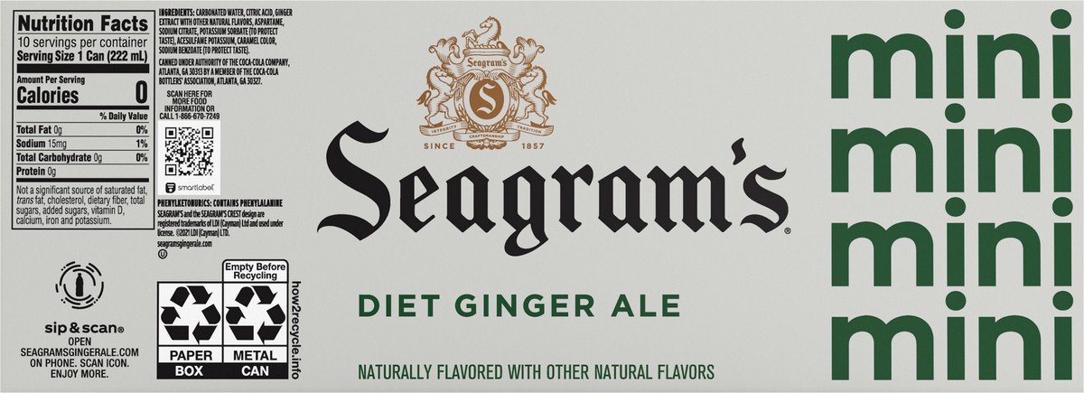 slide 6 of 12, Seagram's Zero Sugar Ginger Ale Fridge Pack Cans- 10 ct, 10 ct; 7.5 oz