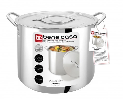 slide 1 of 1, Bene Casa Stainless Steel Stock Pot With Lid, 8 qt