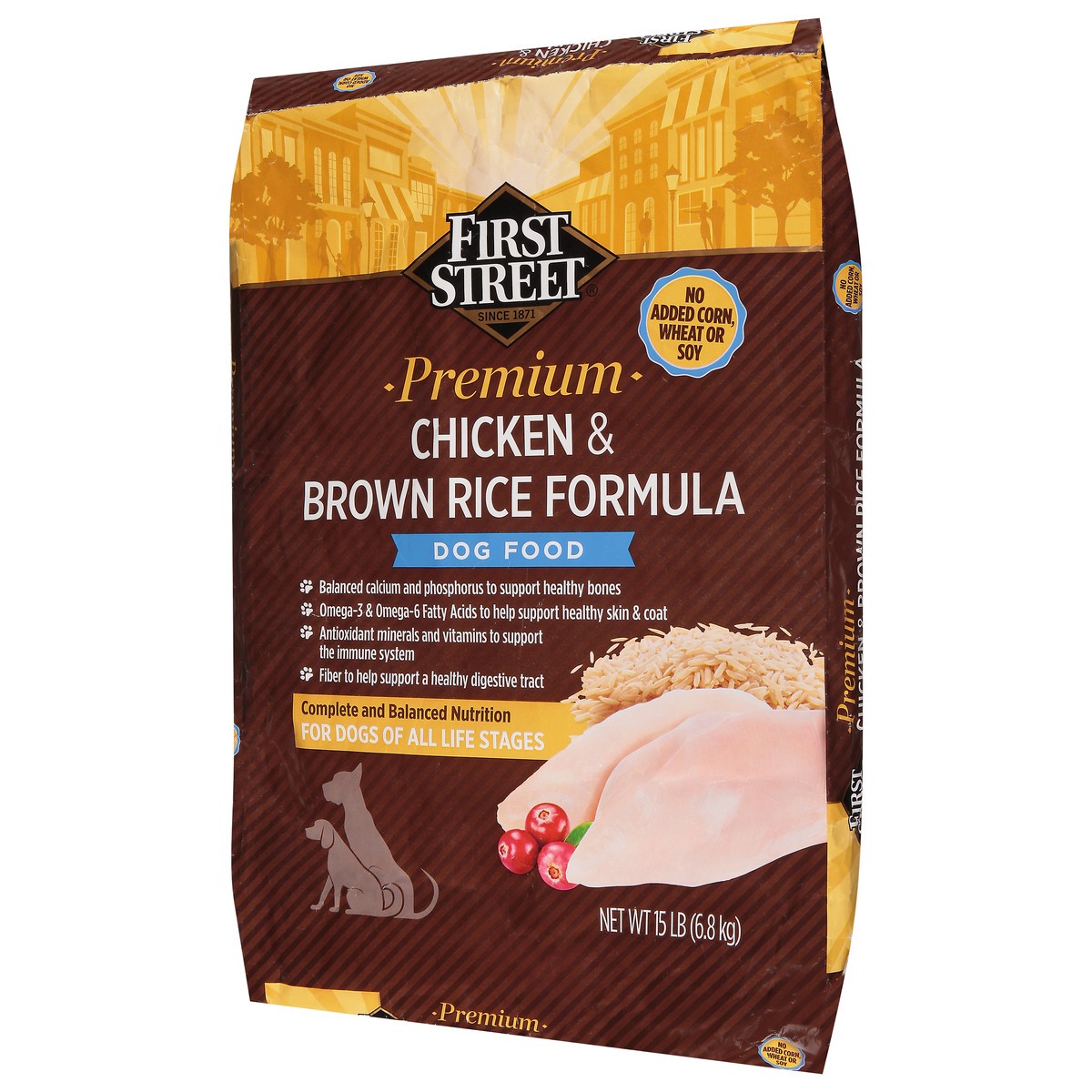 slide 4 of 4, First Street Fs Prem Chicken & Brown Rice Dog Food, 15 lb