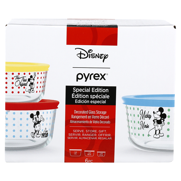 Pyrex Special Edition Disney Decorated Glass Storage 6 ct