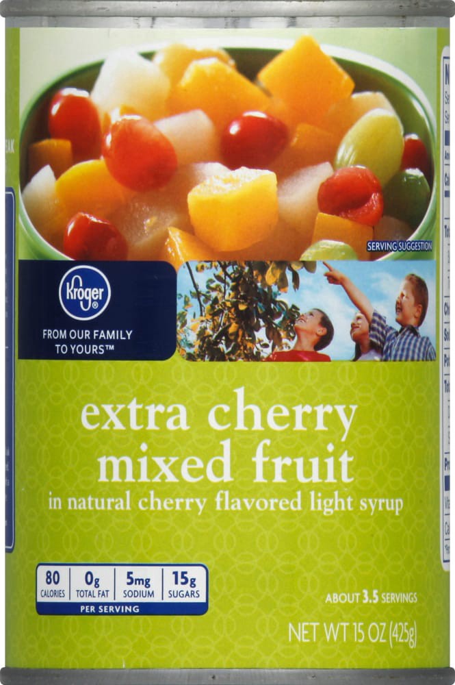slide 1 of 3, Kroger Extra Cherry Mixed Fruit In Natural Cherry Flavored Light Syrup, 15 oz