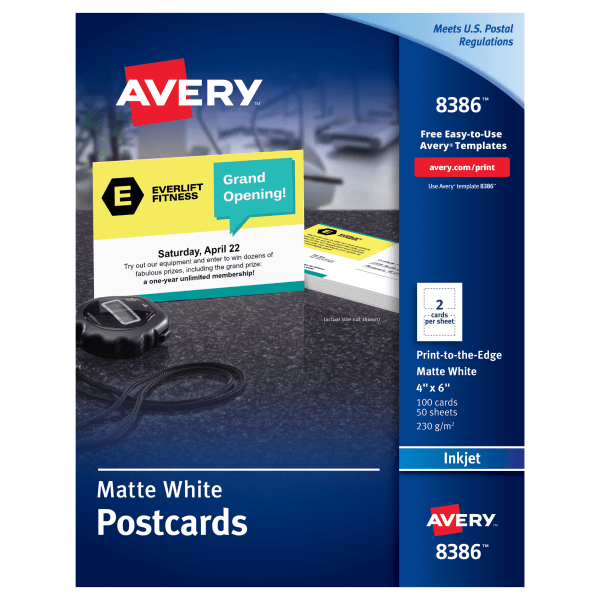 slide 1 of 10, Avery Inkjet Print-To-The-Edge Postcards, White, 100 ct