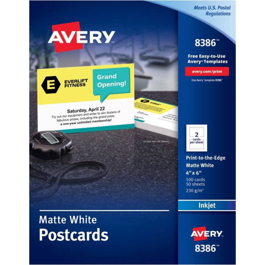 slide 2 of 10, Avery Inkjet Print-To-The-Edge Postcards, White, 100 ct
