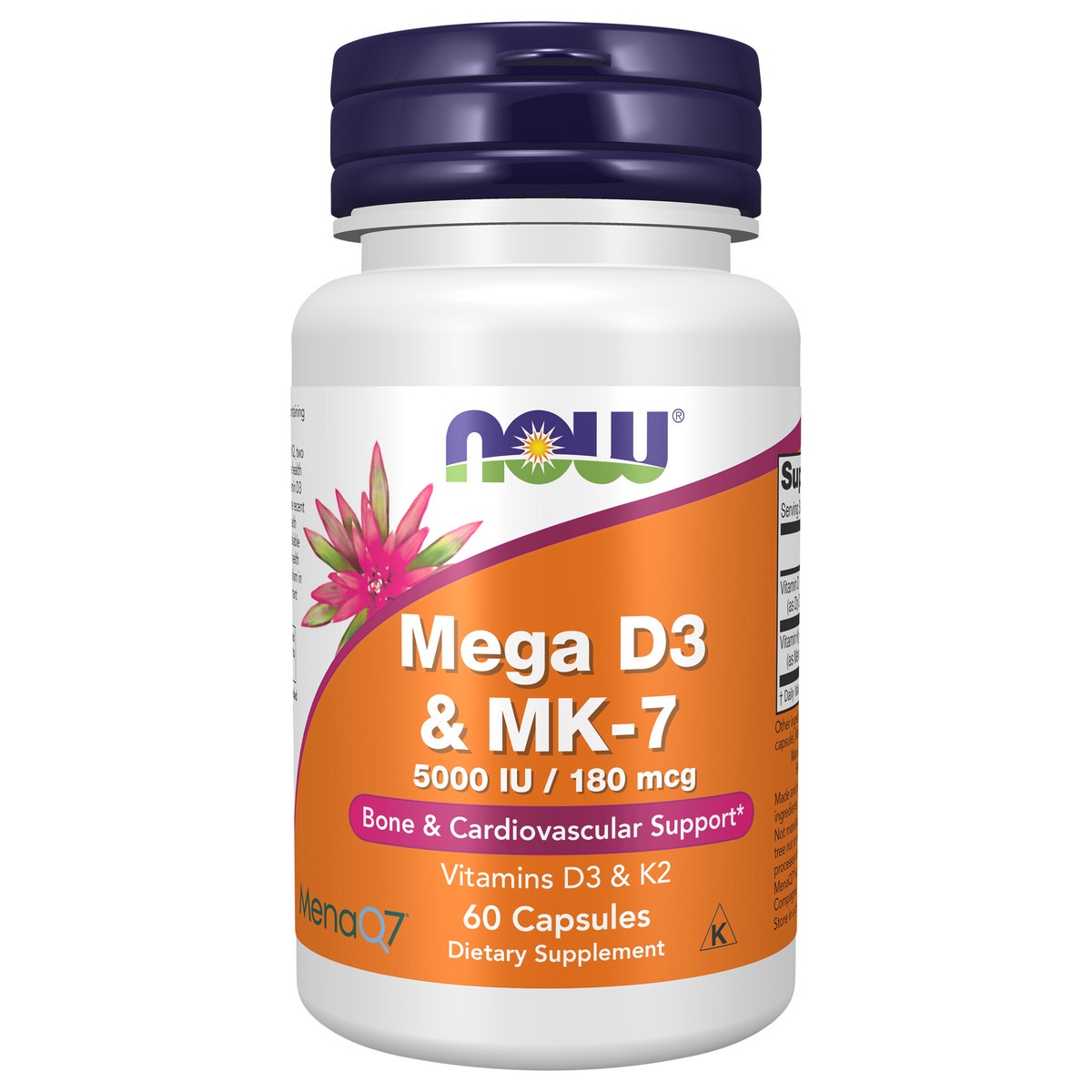slide 1 of 4, NOW Mega D-3 & MK-7 - 60 Capsules, 60 ct
