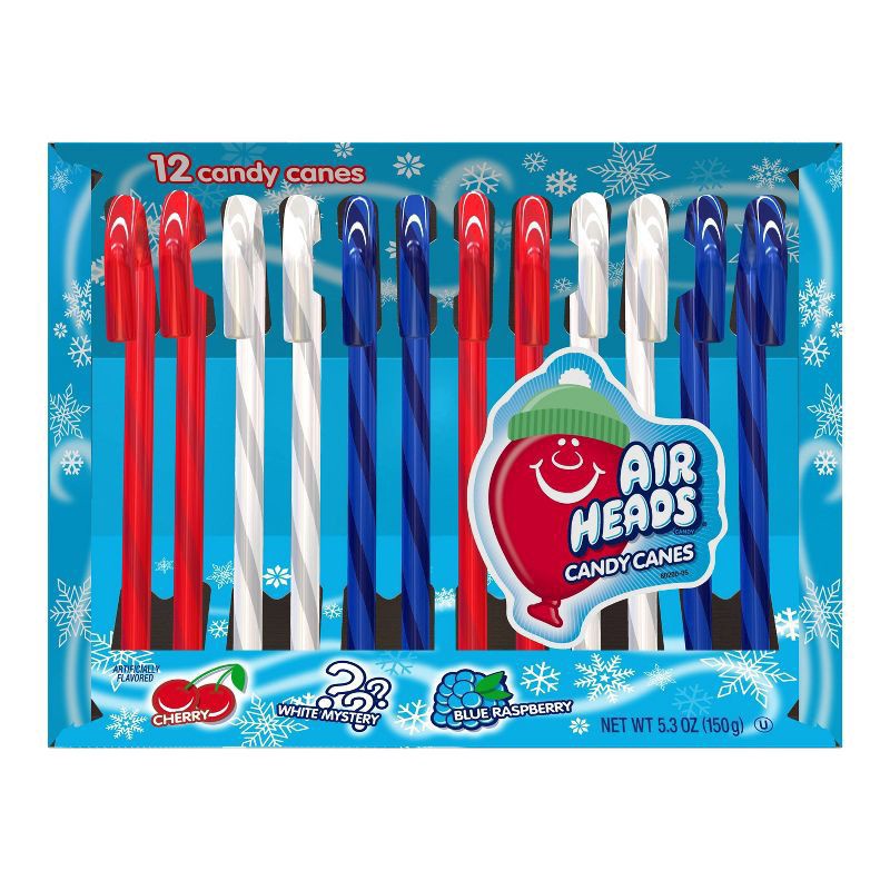 slide 1 of 6, Airheads Cherry/White Mystery/Blue Raspberry Candy Canes 12 ea, 5.3 oz