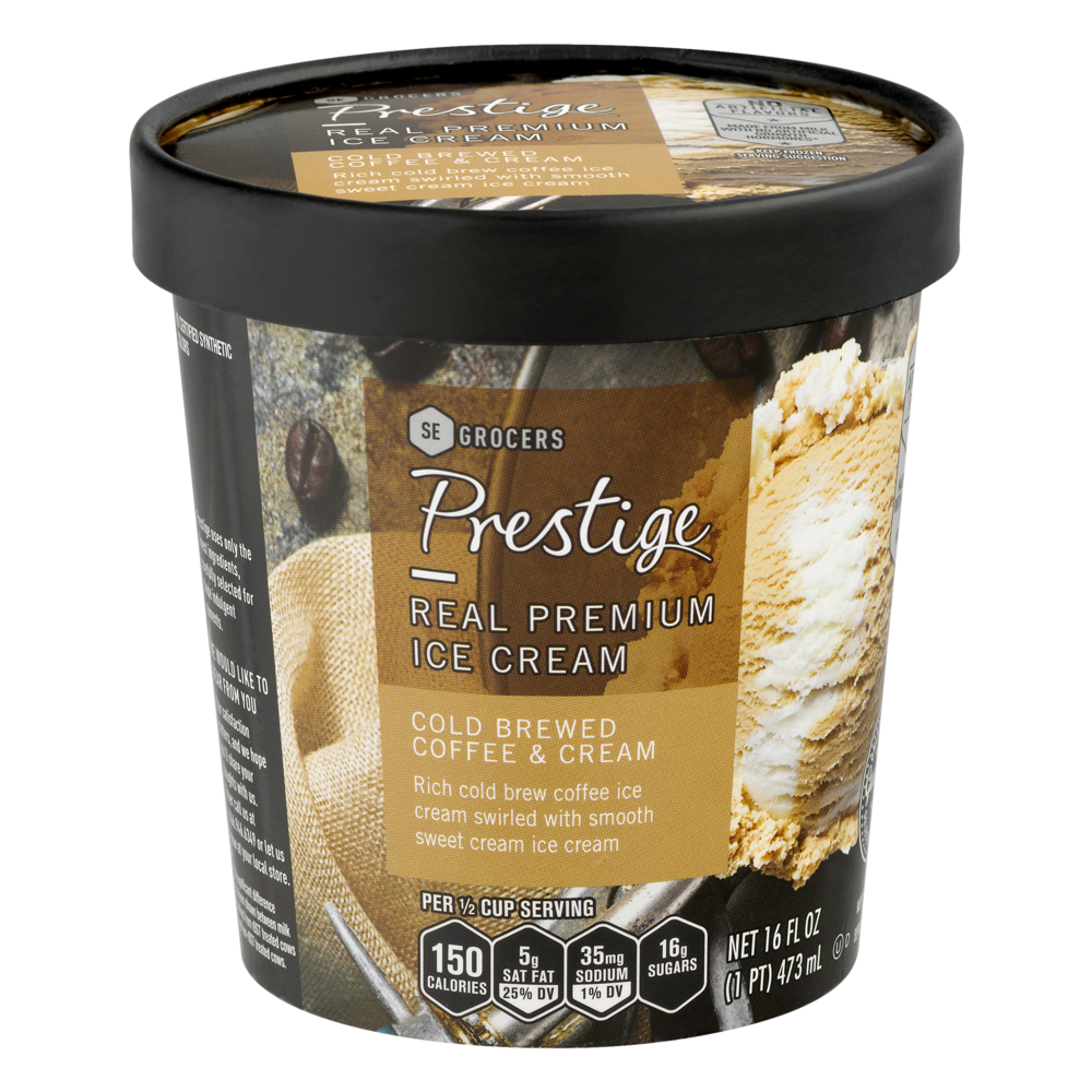 slide 1 of 1, Prestige Real Premium Ice Cream Cold Brewed Coffee & Cream, 16 oz