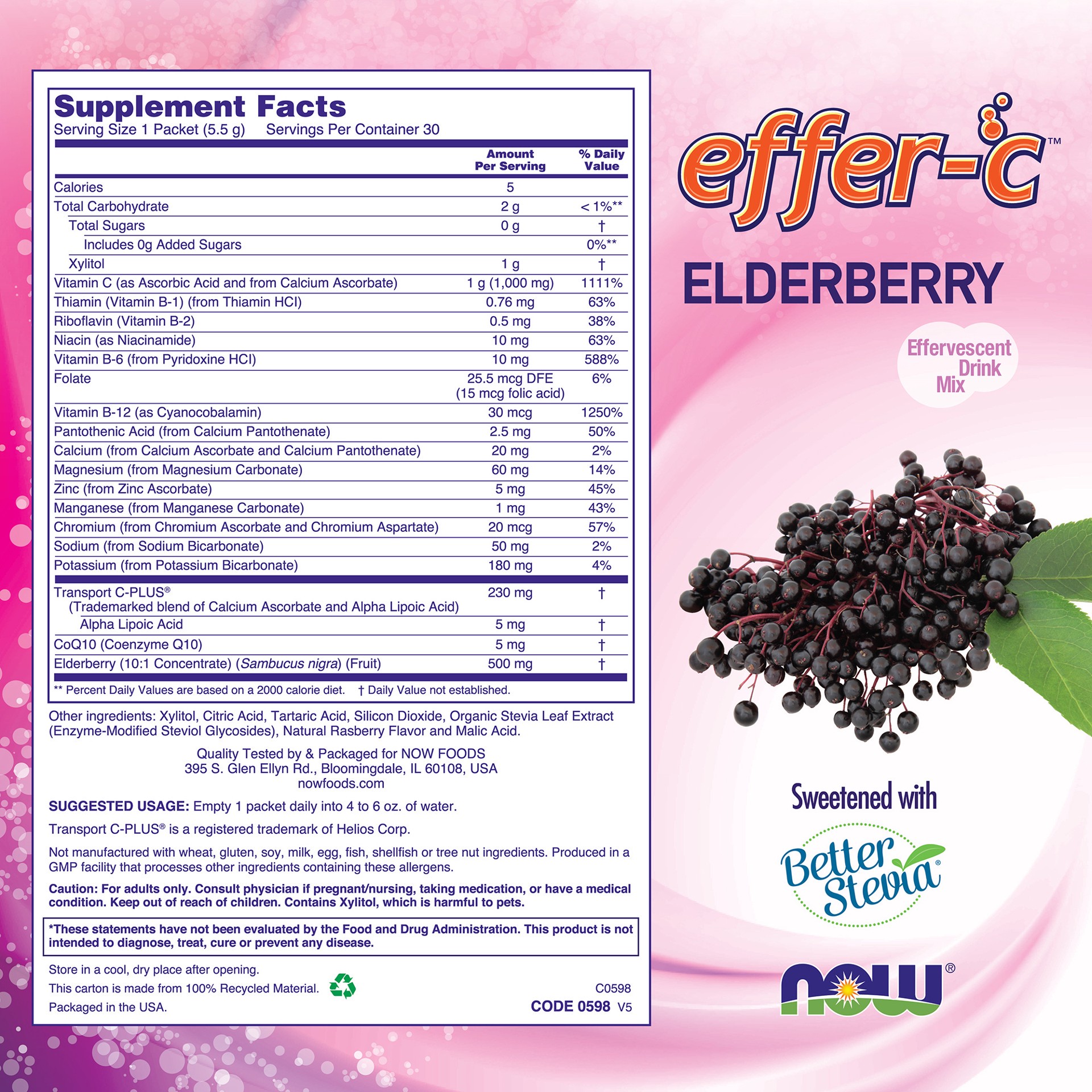 slide 3 of 3, NOW Effer-C™ Elderberry Packets - 30/Box, 1 ct