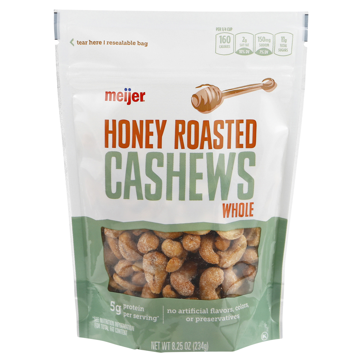 slide 1 of 5, Meijer Honey Roasted Whole Roasted Cashews, 8.25 oz
