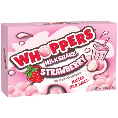 slide 1 of 1, Hershey's Whoppers Milkshake Strawberry Malted Milk Balls Theater Box, 4 oz