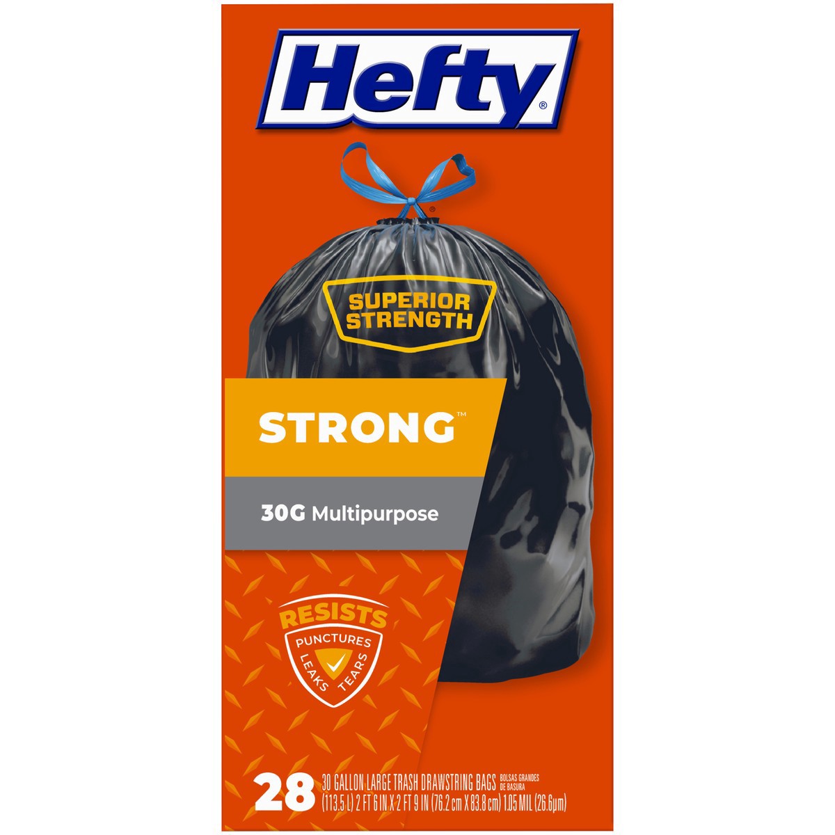 Hefty Strong Multipurpose Large Trash Drawstring Bags 30 Gallon - 28 ct box