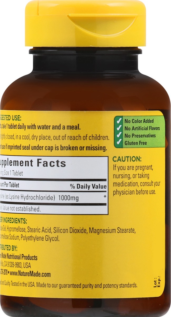 slide 11 of 12, Nature Made L-Lysine 1000 mg, Dietary Supplement, 60 Tablets, 60 Day Supply, 60 ct