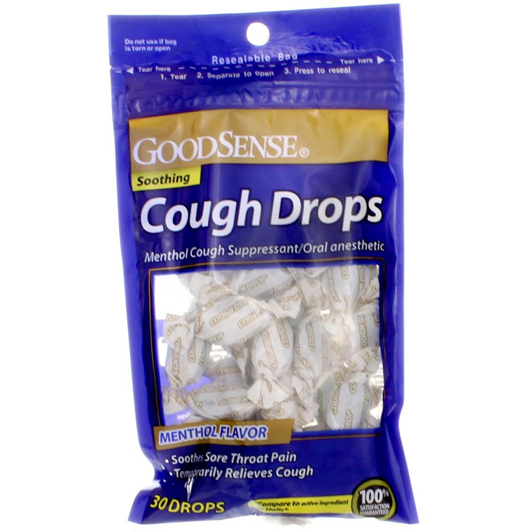 slide 1 of 1, GOOD SENSE GoodSense Cough Drops Menthol 30 Count Bag, 30 ct