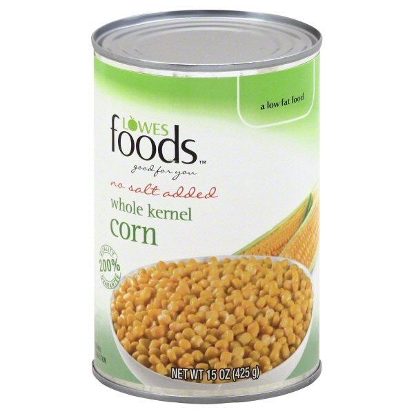 slide 1 of 1, Lowes Foods Whole Kernel Corn No Salt, 15.25 oz