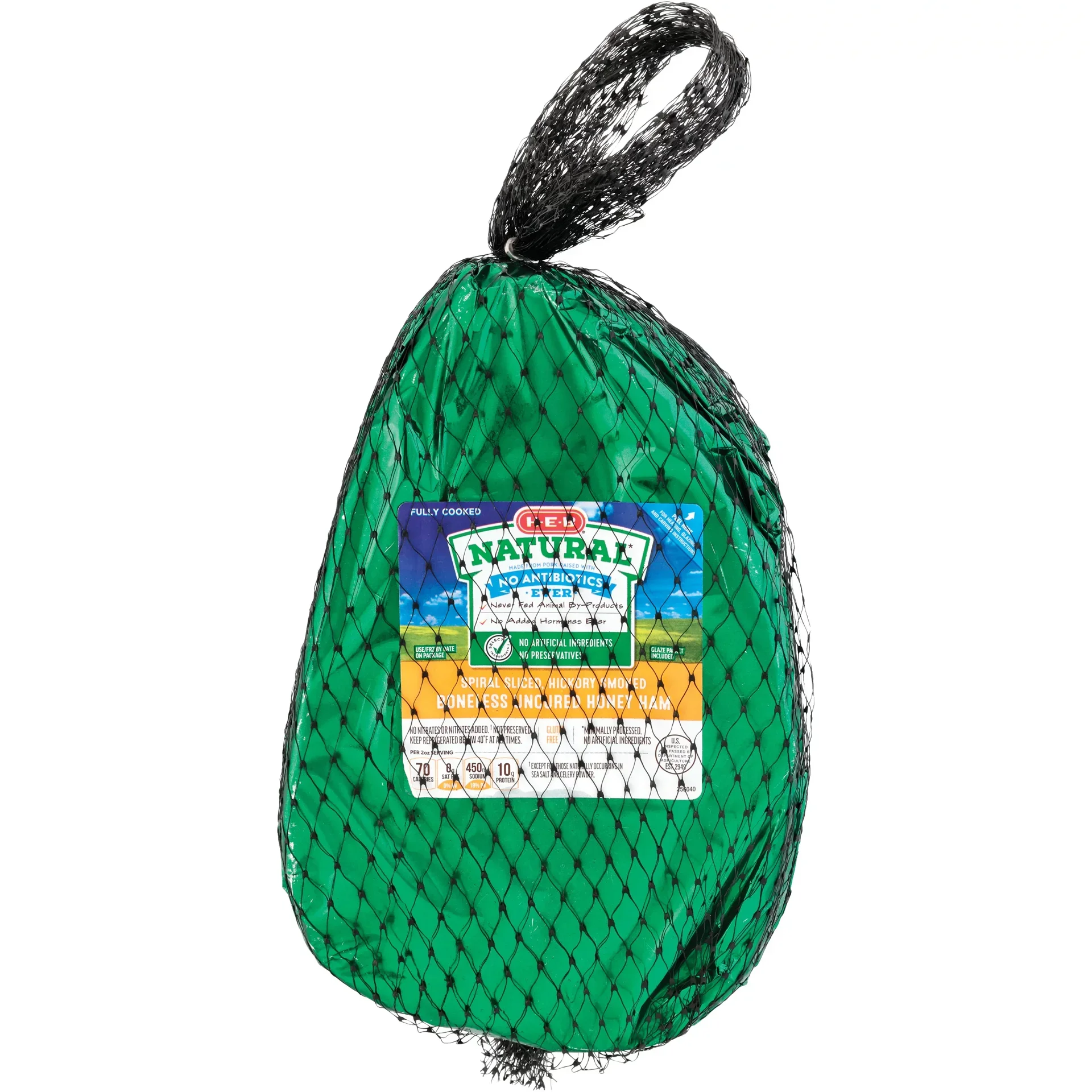 slide 1 of 1, H-E-B Natural Boneless Hickory Smoked Spiral Sliced Uncured Honey Ham - Sweet Glaze, per lb