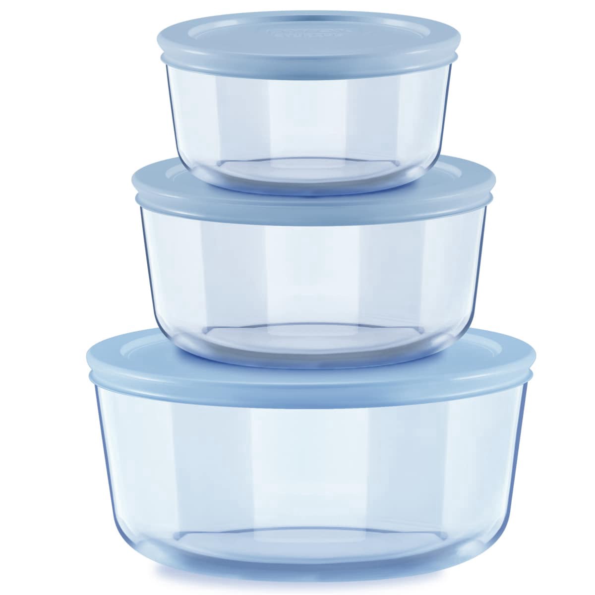 slide 1 of 1, Pyrex Simply Store Colors Tinted 2 Cup, 4 Cup and 7 Cup Round Set-Blue, 6 ct