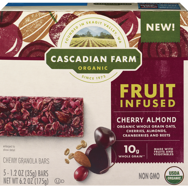 slide 1 of 1, Cascadian Farm Cherry Almond Fruit-Infused Chewy Granola Bars, 1.2 oz