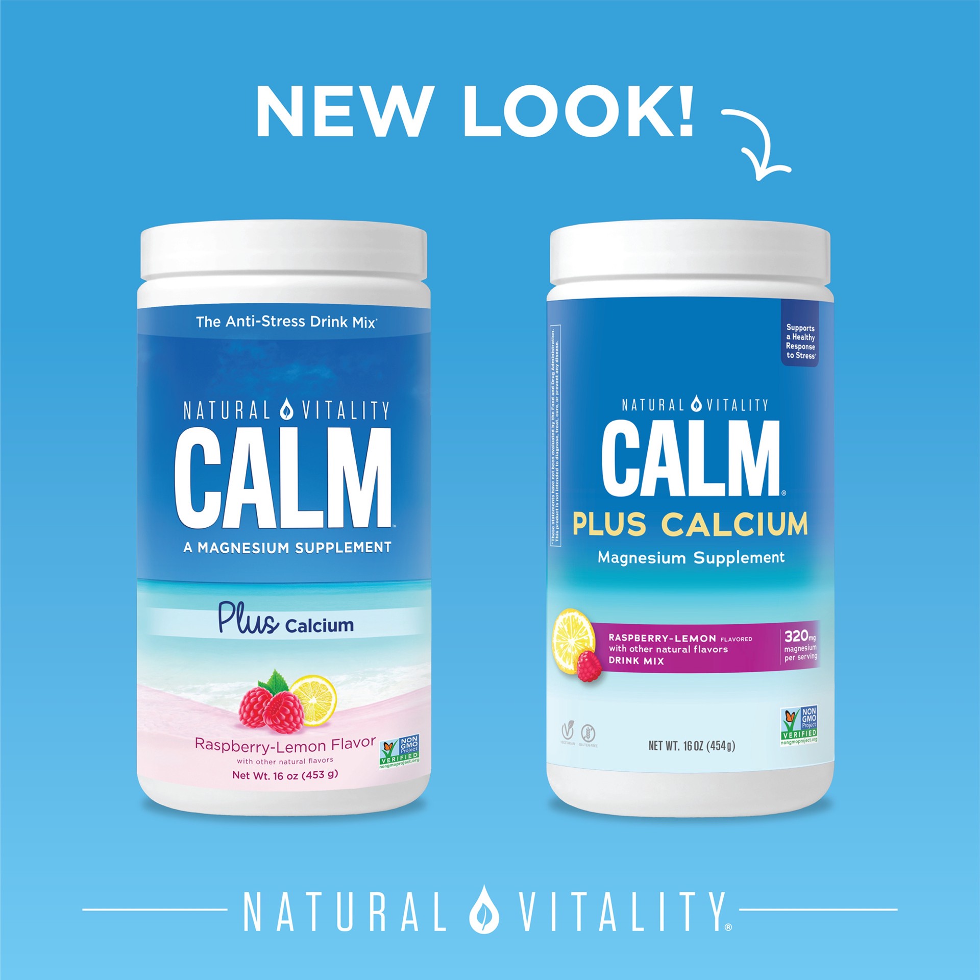 slide 5 of 5, Natural Vitality CALM Raspberry Lemon Magnesium Supplement Drink Mix Plus Calcium, 16 oz., 1 Bottle, 16 oz