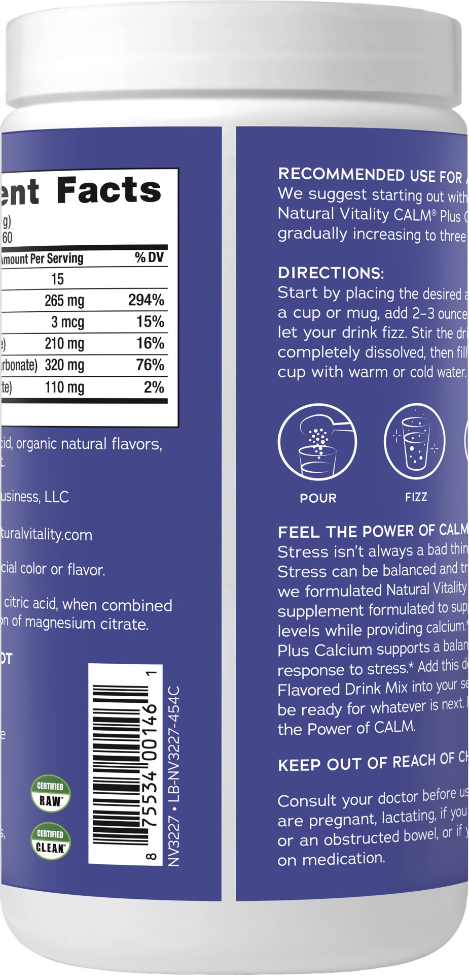 slide 2 of 5, Natural Vitality CALM Raspberry Lemon Magnesium Supplement Drink Mix Plus Calcium, 16 oz., 1 Bottle, 16 oz