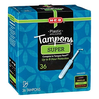 slide 1 of 1, H-E-B Plastic Unscented Super Tampons, 36 ct