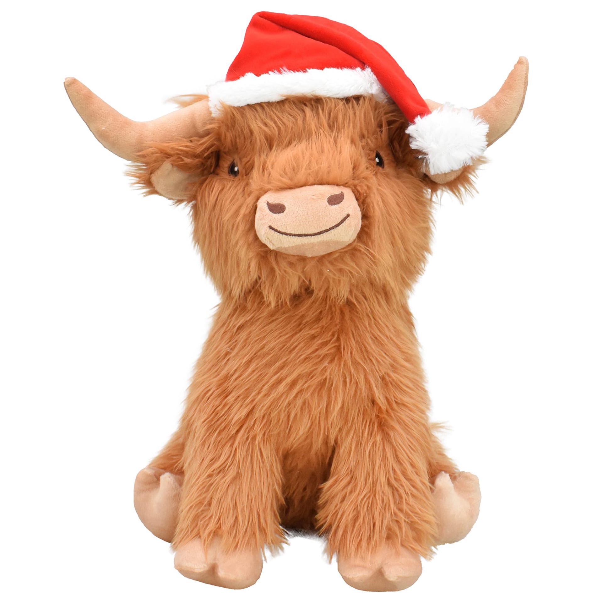 slide 1 of 1, Multipet International Jumbo Highland Cow with Santa Hat Dog Toy, X-Large, XL