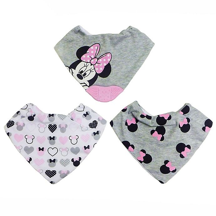 slide 2 of 3, Neat Solutions Disney Minnie Mouse Scarf Bibs with Teether - Heather Grey, 3 ct