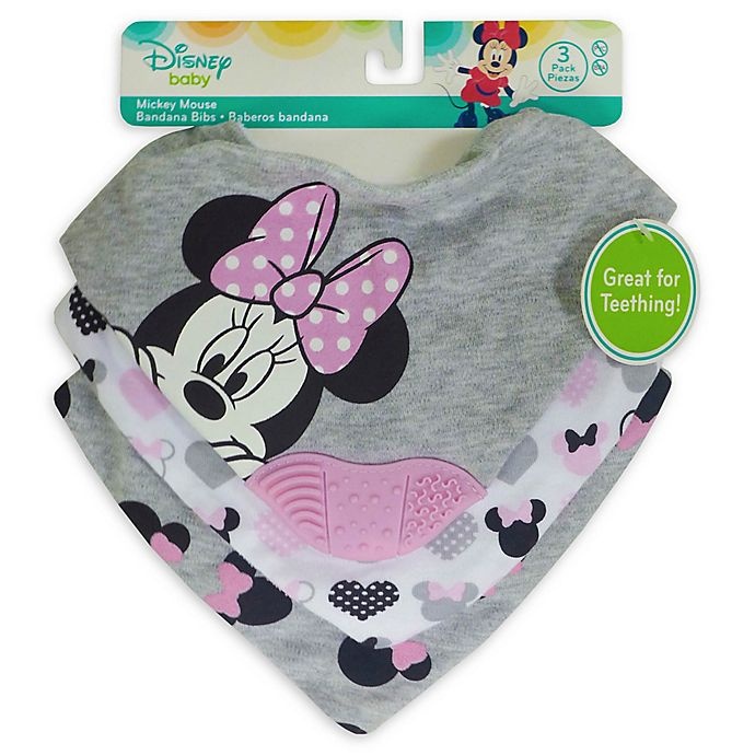 slide 1 of 3, Neat Solutions Disney Minnie Mouse Scarf Bibs with Teether - Heather Grey, 3 ct