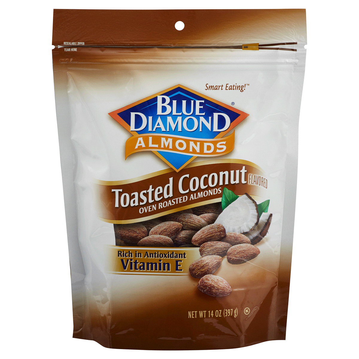 slide 1 of 1, Blue Diamond Almonds, Oven Roasted, Toasted Coconut Flavored, 14 oz