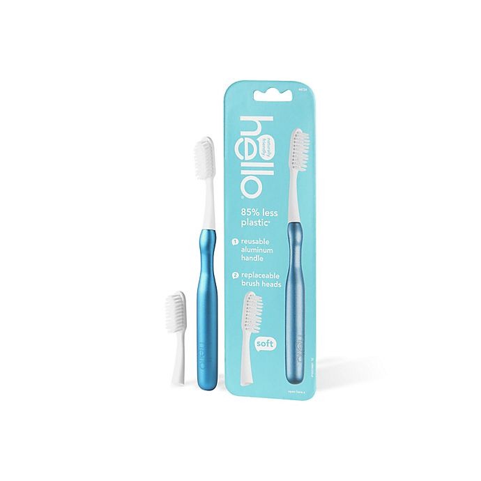 slide 1 of 3, hello Replaceable Head Toothbrush Starter Kit - Blue, 1 ct