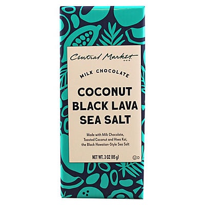 slide 1 of 1, Central Market Coconut Black Lava Sea Salt Milk Chocolate Bar, 3 oz