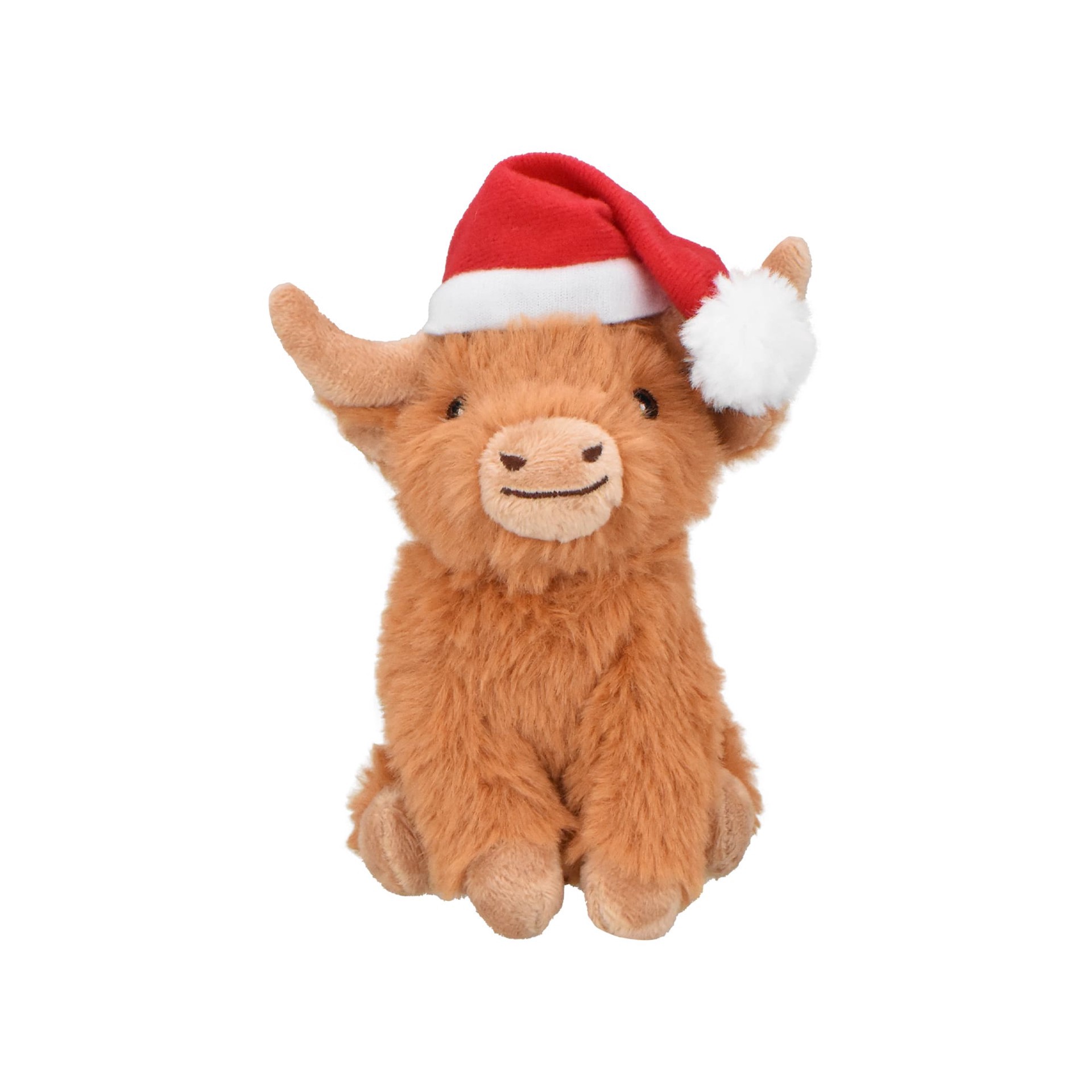 slide 1 of 1, Multipet International Minipet Highland Cow with Santa Hat Dog Toy, Small, SM