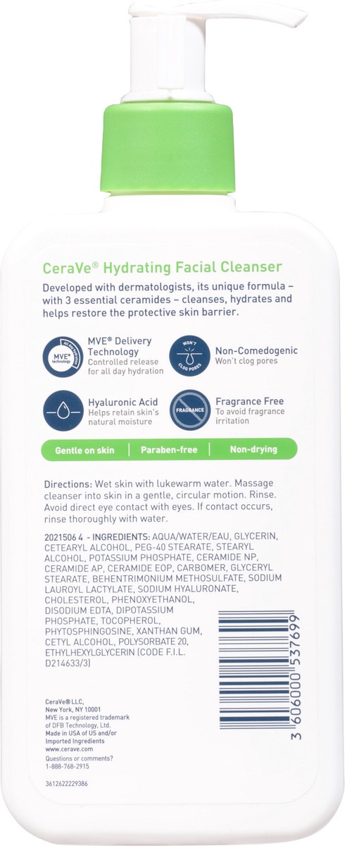 slide 3 of 9, CeraVe Hydrating Facial Cleanser 12oz, 12 fl oz