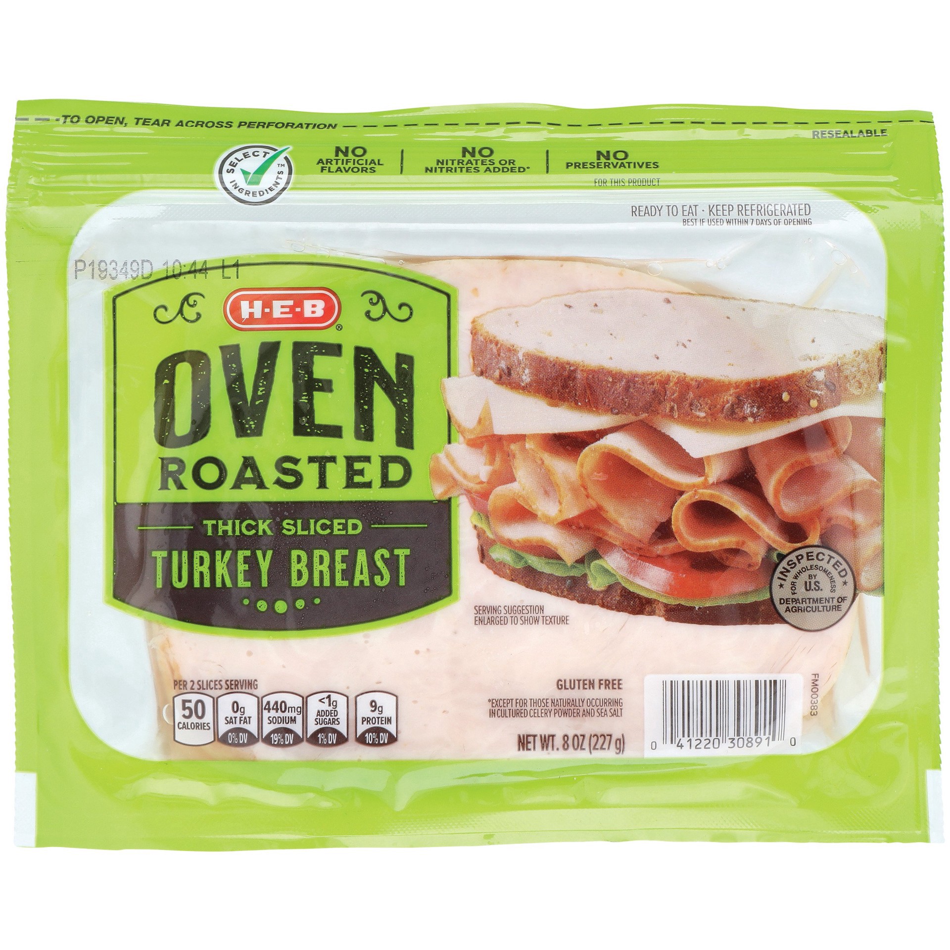 slide 1 of 1, H-E-B Fat Free Oven Roasted Turkey Breast, 8 oz
