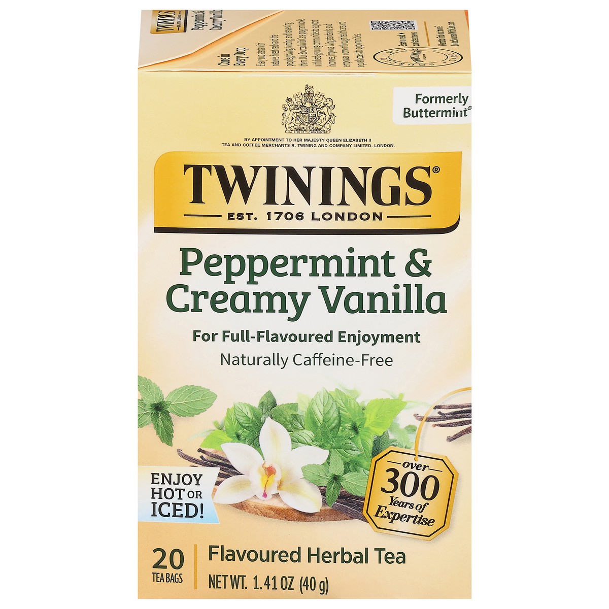 slide 1 of 9, Twinings Caffeine-Free Peppermint & Creamy Vanilla Herbal Tea 20 Tea Bags, 1.41 oz