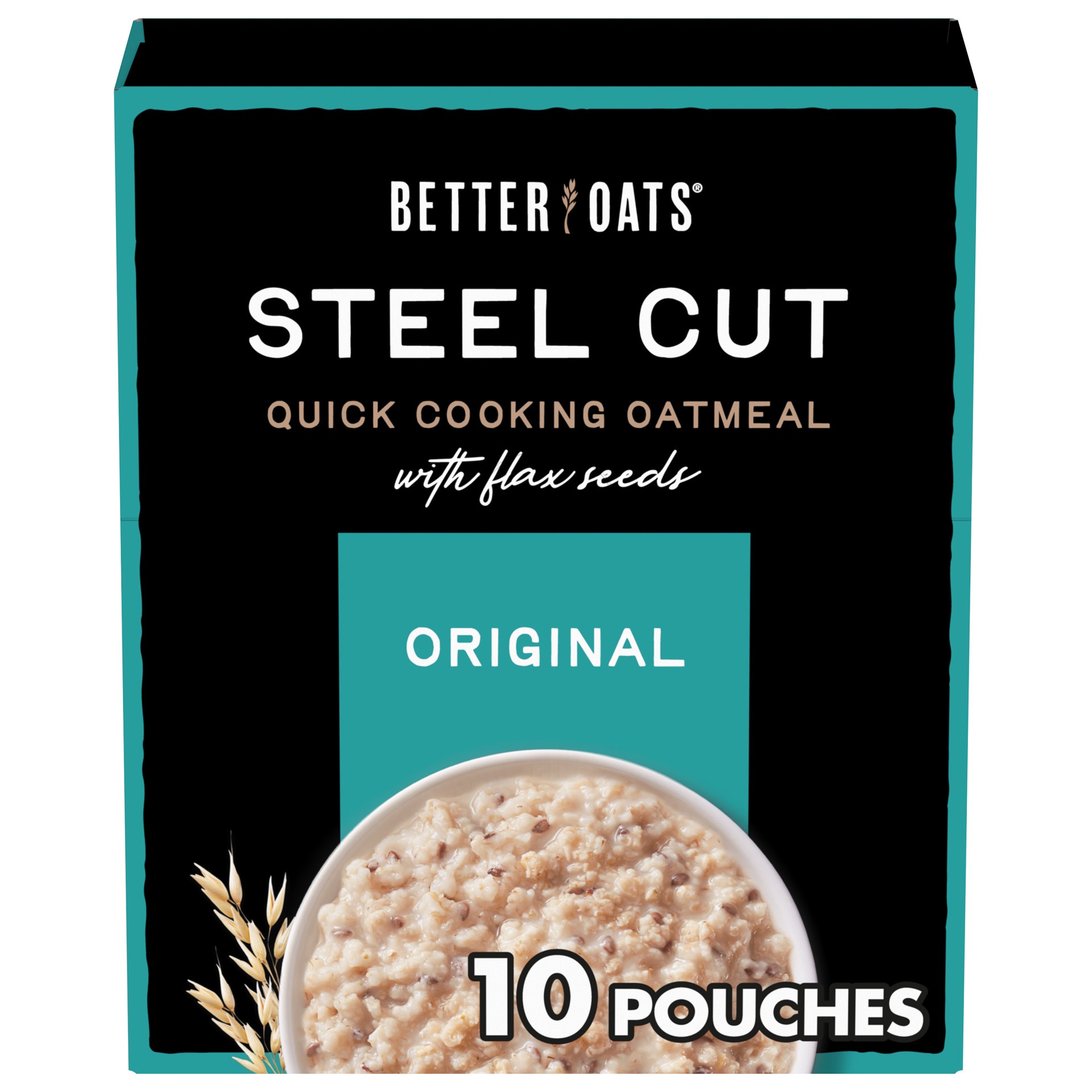 slide 1 of 9, Better Oats Original Steel Cut Oatmeal with Flax Seed, 10 Instant Oatmeal Pouches, 11.6 OZ Pack, 11.6 oz