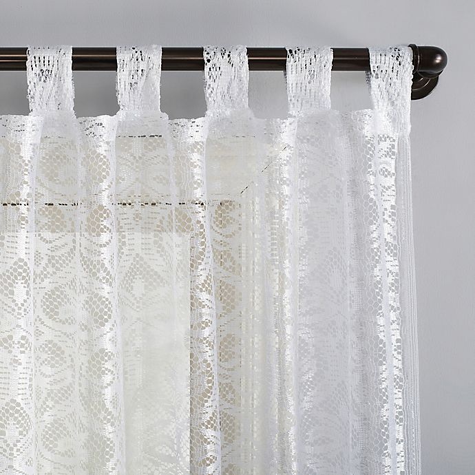 slide 2 of 4, No. 918 Hope Macrame Lace Sheer Tab Top Window Curtain Panel - White, 84 in