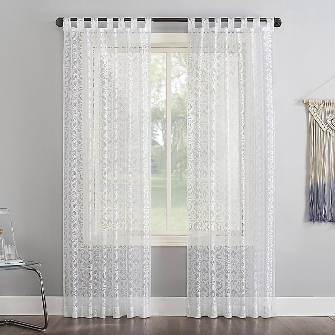 slide 1 of 4, No. 918 Hope Macrame Lace Sheer Tab Top Window Curtain Panel - White, 84 in