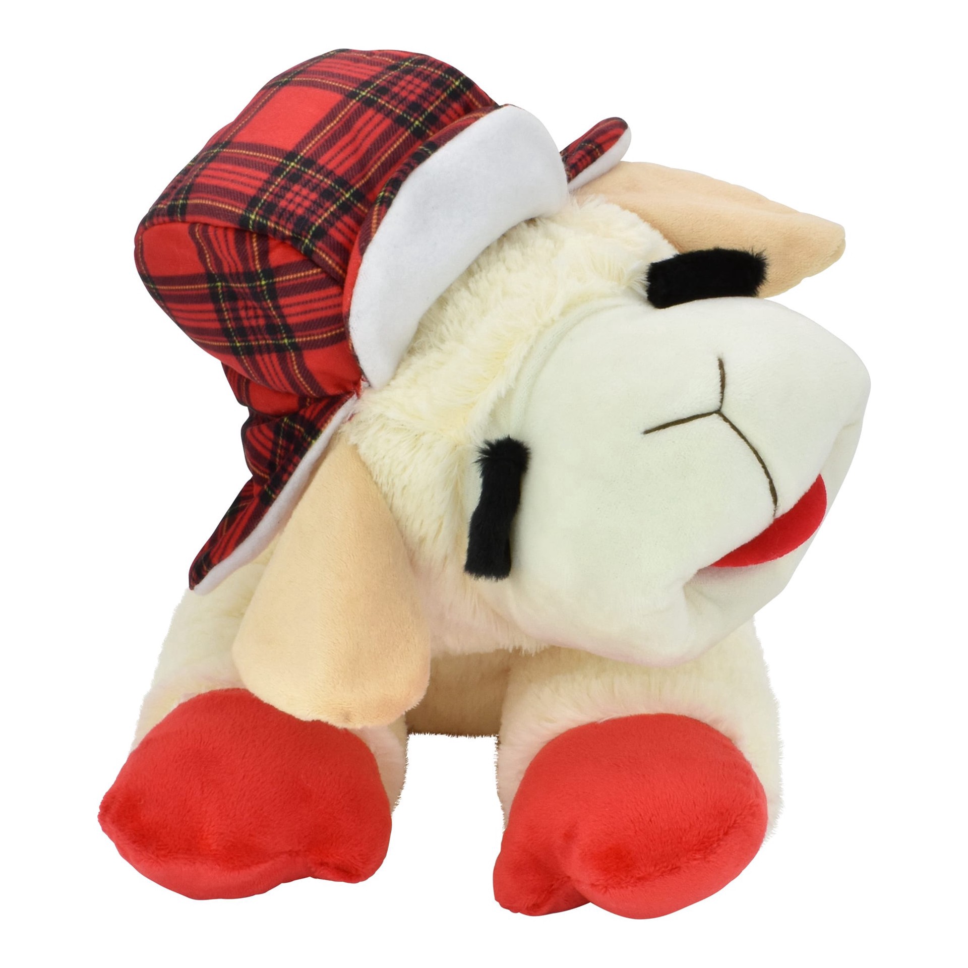slide 1 of 1, Multipet International Holiday Jumbo Lamb Chop with Trapper Hat Dog Toy, X-Large, XL