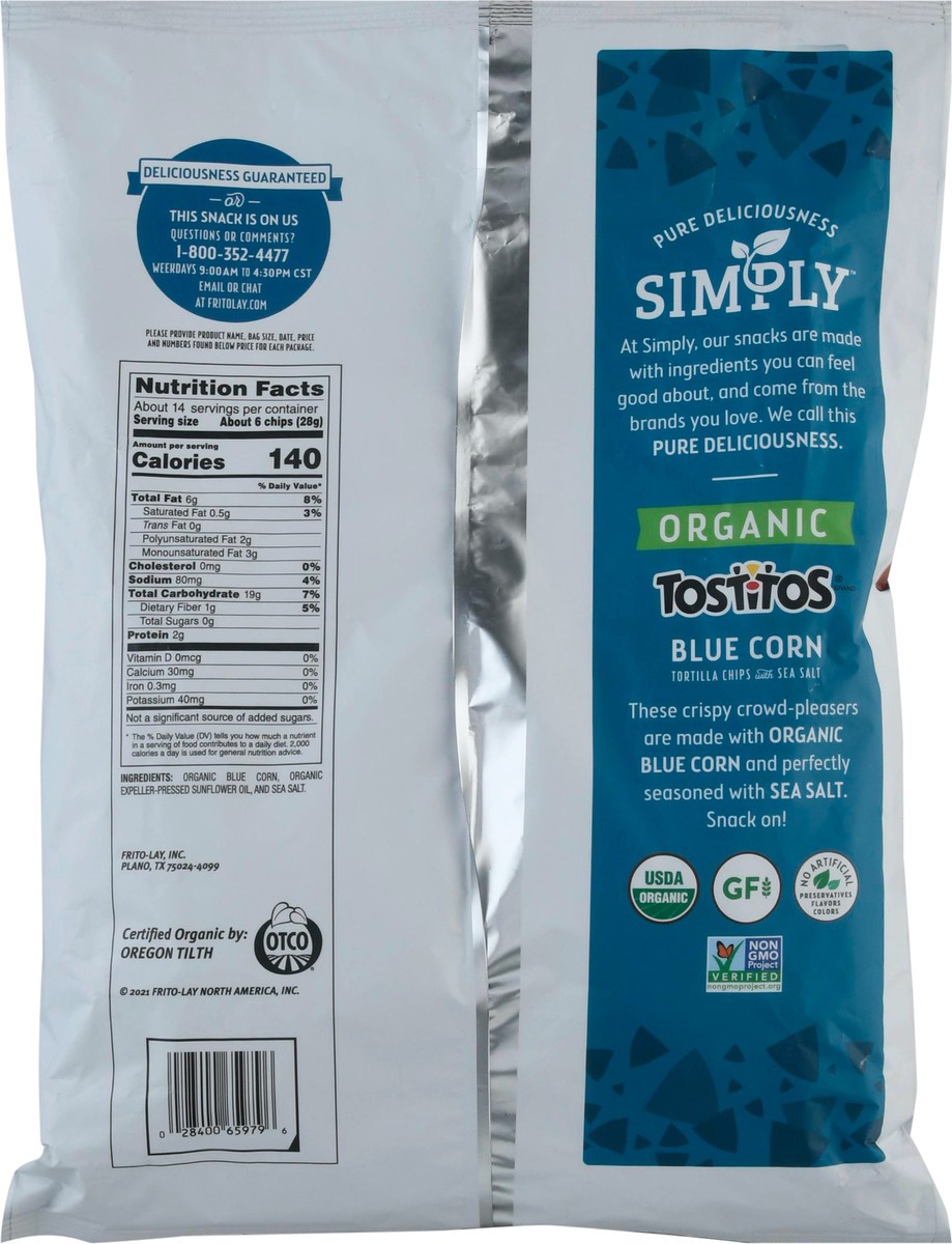 slide 6 of 11, Tostitos Simply Organic Blue Corn Tortilla Chips With Sea Salt 13 1/2 Oz, 13.5 oz