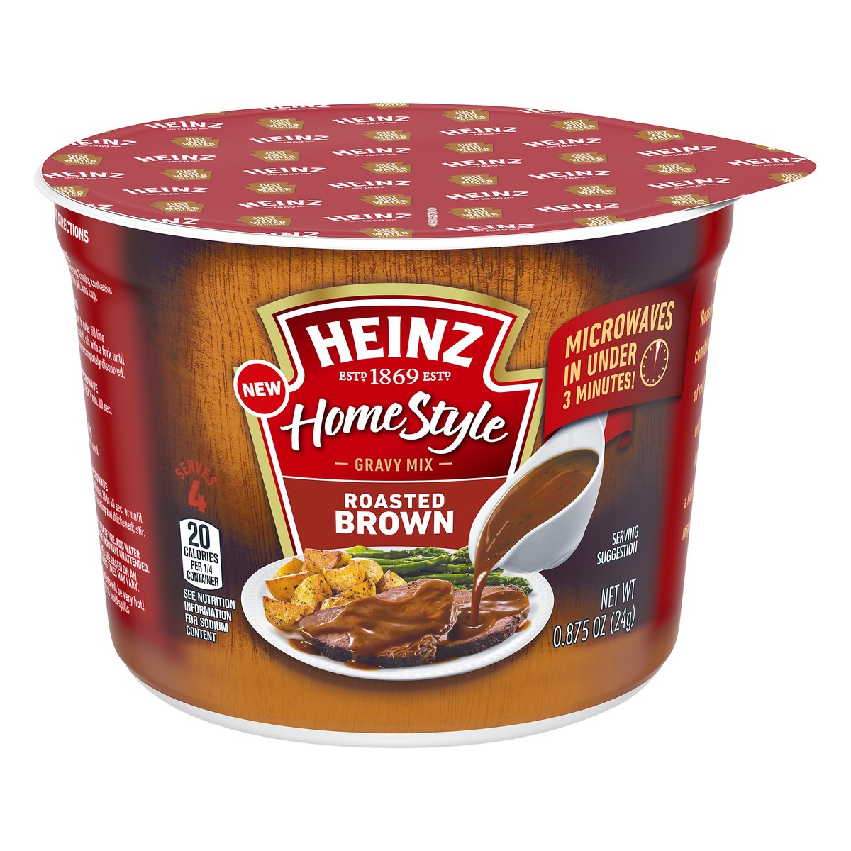 slide 8 of 13, Heinz HomeStyle Roasted Brown Gravy Mix, 0.875 oz Microwavable Cup, 0.875 oz