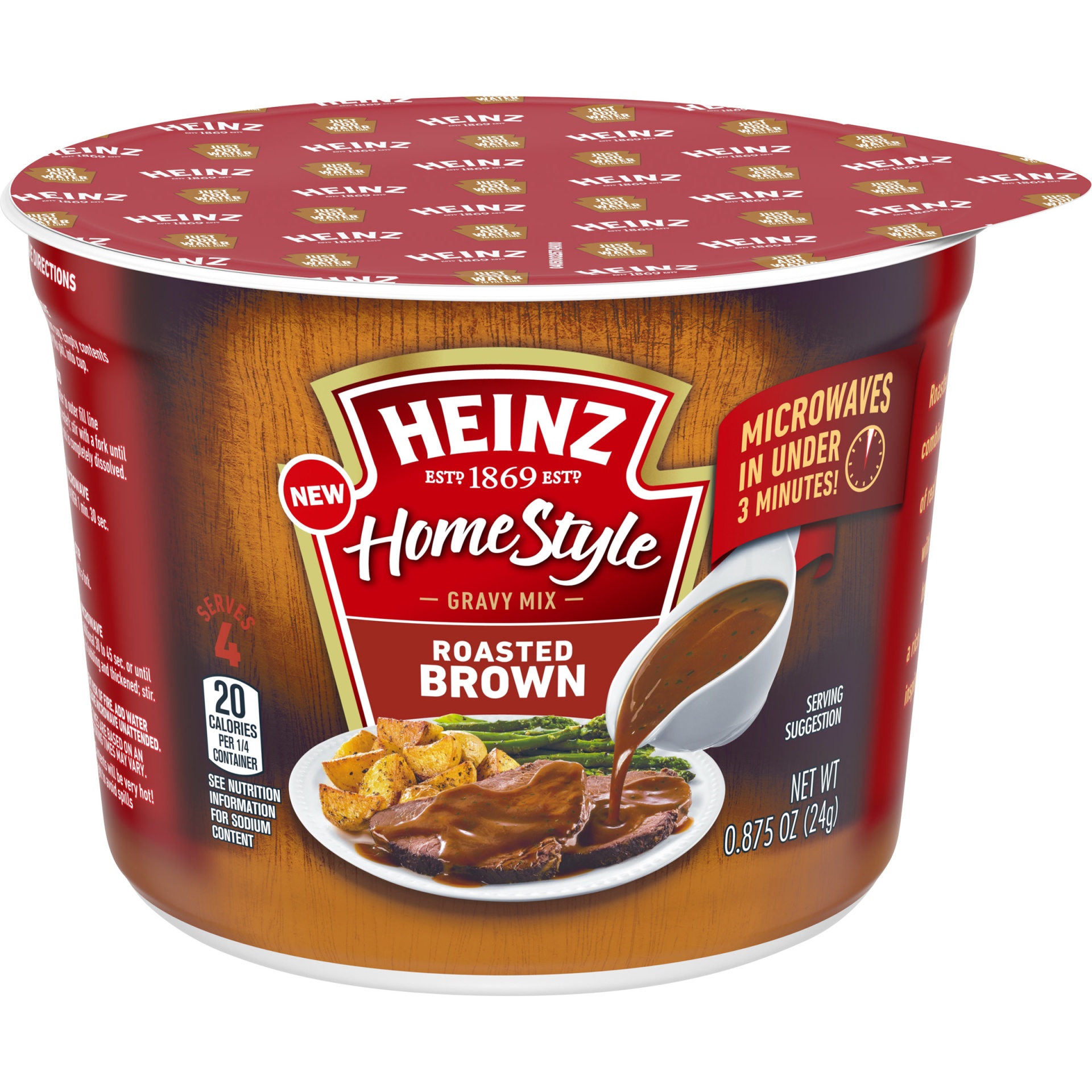 slide 1 of 1, Heinz HomeStyle Roasted Brown Gravy Mix Cup, 0.875 oz