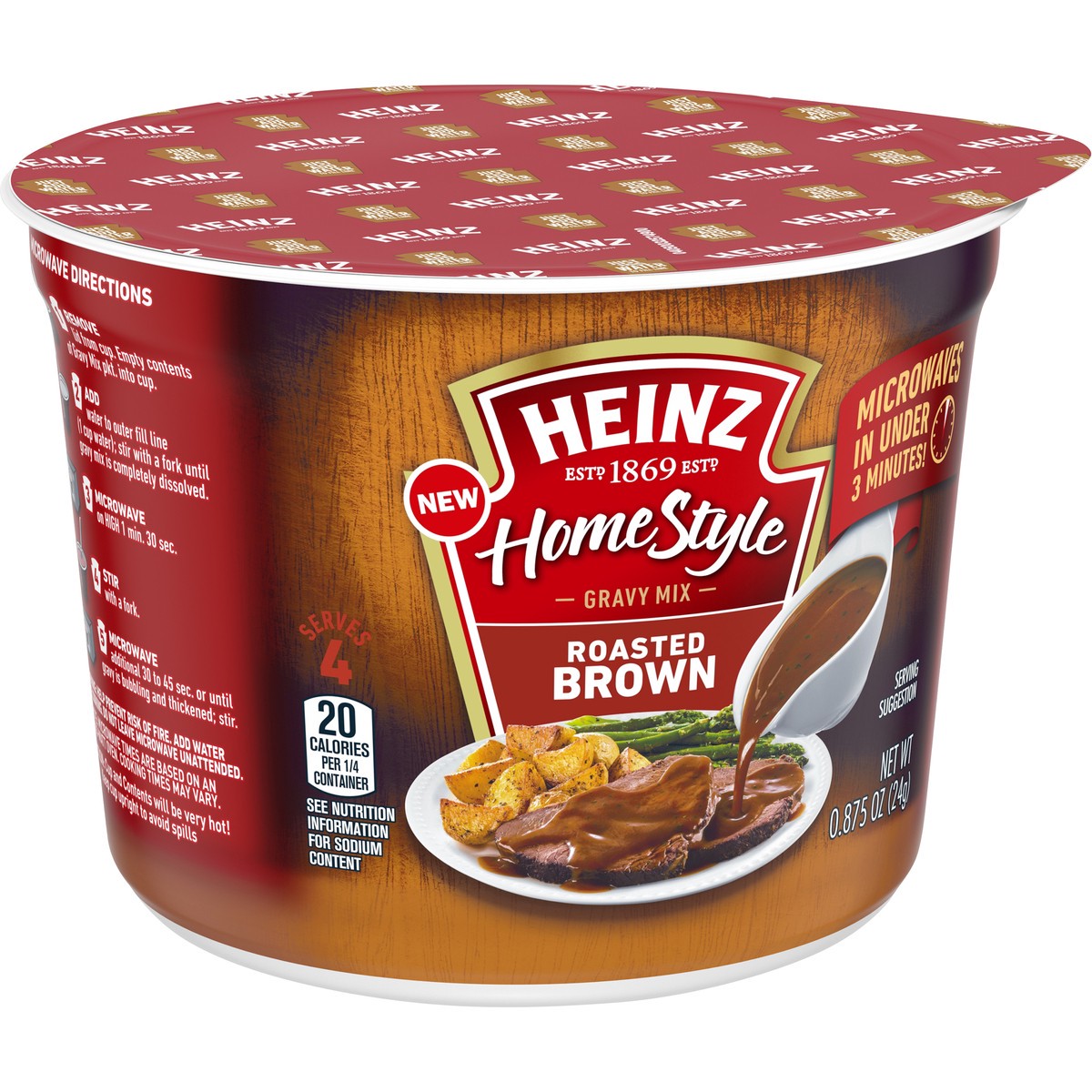 slide 5 of 13, Heinz HomeStyle Roasted Brown Gravy Mix, 0.875 oz Microwavable Cup, 0.875 oz