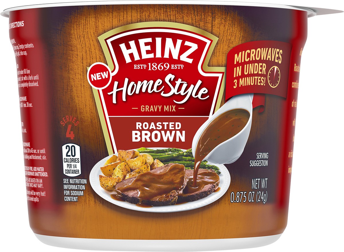 slide 10 of 13, Heinz HomeStyle Roasted Brown Gravy Mix, 0.875 oz Microwavable Cup, 0.875 oz